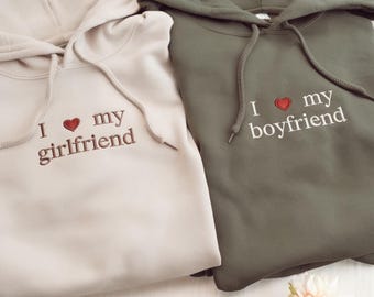 Embroidered I Love My Girlfriend Hoodie, Valentine Gift