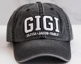 Embroidered Gigi Hat with Grandkids Names: Personalized Cotton Twill Cap