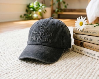 Embroidered Pride and Prejudice Hat, Very Fond of Walking Quote Baseball Cap
