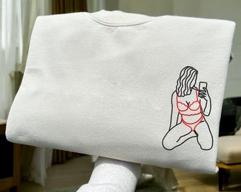 Custom Embroidered Couple Portrait Sweatshirt, Spicy Valentine Gift