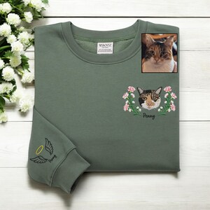 Sweat-shirt brodé portrait de chat personnalisé, sweat à capuche personnalisé pour animal de compagnie, sweat-shirt personnalisé avec nom et visage d'animal de compagnie, sweat-shirt commémoratif de chat personnalisé