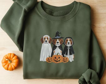 Halloween-Sweatshirt mit Beagle-Geisterhund-Stickerei, Gruselsaison