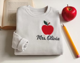 Teacher Name Embroidery Sweatshirt, Back to School Gift