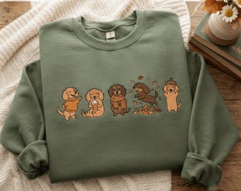 Fall Dachshund Embroidered Sweatshirt | Doodle Crew | Cute Wiener Dog shirt| Cozy Autumn Dog Mom Sublimation | Doxie Dog Owner shirt