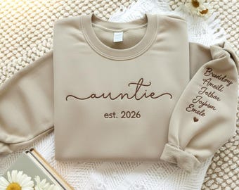 Embroidered Auntie Sweatshirt, Personalized Aunt Gift