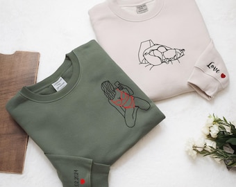 Custom Embroidered Couple Portrait Sweatshirt, Spicy Valentine's Gift