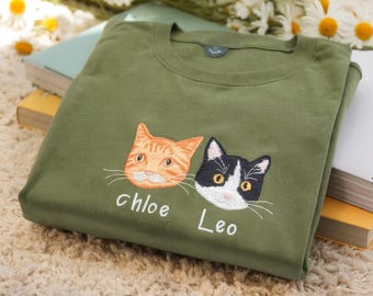 Embroidered Cat Mom Sweatshirt – Custom Pet Portrait Gift