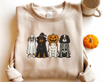 Embroidered Cavalier King Charles Spaniel Ghost Dogs Halloween Sweatshirt