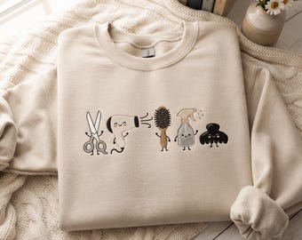 Hair Stylist Embroidered Sweatshirt , Cute Hairstylist shirt , Salon Hairdresser shirt , Doodle Characters, Barber and Beauty Salon Clipart