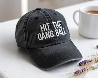 Embroidered "Hit the Dang Ball" Baseball Hat, Cotton Twill Trucker Cap