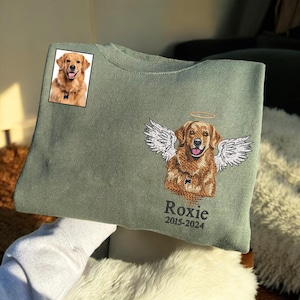 Custom Dog Loss Portrait Embroidered Sweatshirt,Custom Memorial Pet Hoodie, Personalized Pet Face and Pet name Sweatshirt,Custom Pet gift