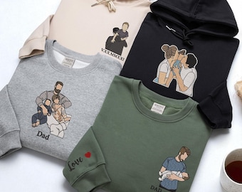 Custom Embroidered Photo Sweatshirt, Personalized Dad Portrait Hoodie