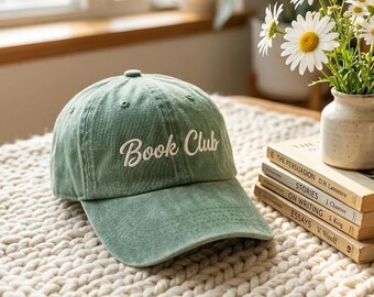 Embroidered Book Club Hat, Cotton Bookworm Cap