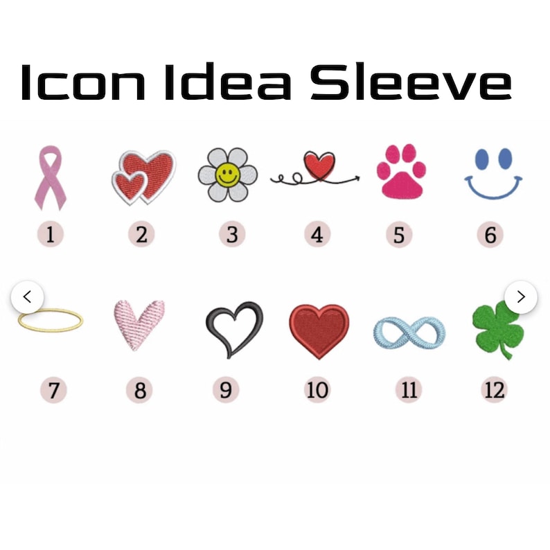 May include: A grid of twelve different icons, including a pink ribbon, two hearts, a daisy, a heart with an arrow, a paw print, a smiley face, a halo, a pink heart, a black heart, a red heart, an infinity symbol, and a four-leaf clover.