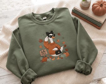 Hello Fall Goose Embroidered Sweatshirt , Glam Goose shirt , Cute Animal Autumn shirt , Cozy Season shirt , Pumpkin Spice, Trending Fall