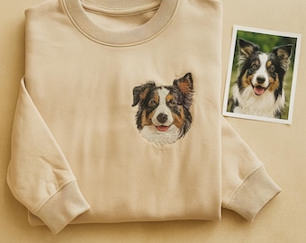 Custom Embroidered Pet Portrait Sweatshirt, Dog Cat Lover Gift