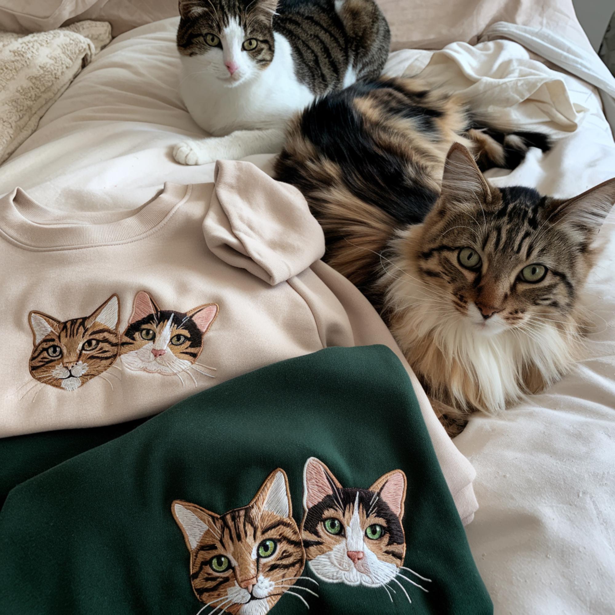 Custom Cat Embroidery Sweatshirt from Photo, Personalized Dog Embroidered Sweatshirt, Pet Portrait Gift,Embroidered Cat Shirt,Christmas Gift