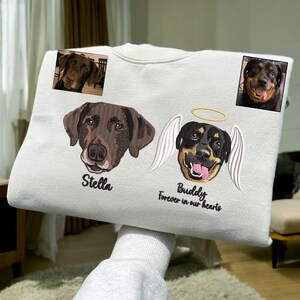 Custom Dog Loss Portrait Embroidered Sweatshirt,Custom Memorial Pet Hoodie, Personalized Pet Face and Pet name Sweatshirt,Custom Pet gift