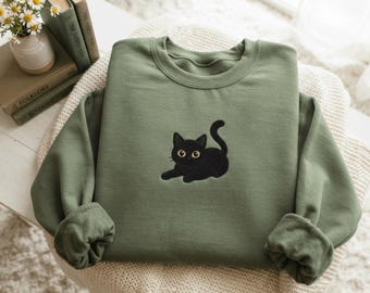 Black Cat Embroidered Dad Sweatshirt- Premium shirt