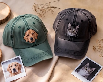 Custom Embroidered Pet Photo Hat – Personalized Cotton Cap, Pet Lover Gift