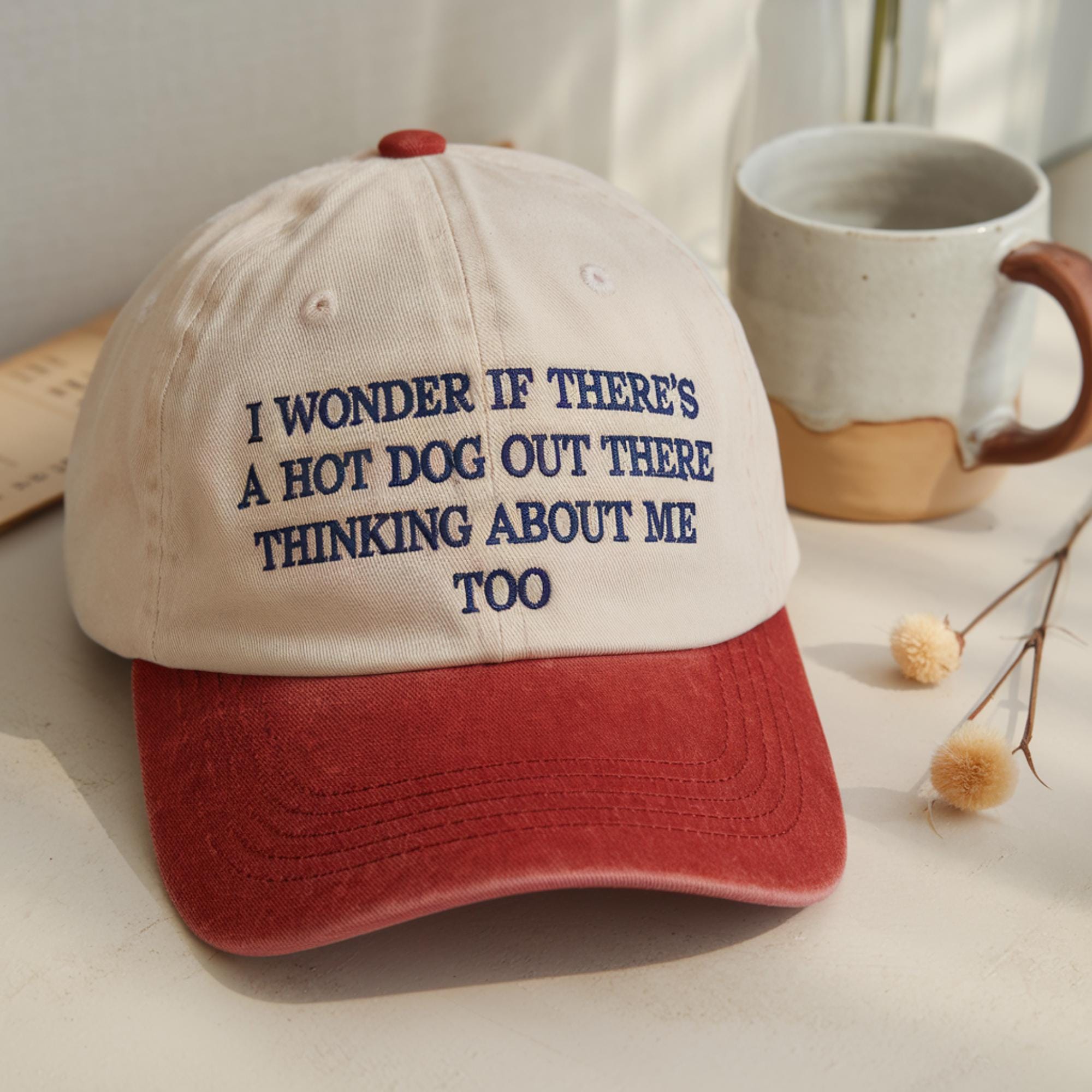 Embroidered I Wonder If There's A Hot Dog Out There Thinking About Me Too Hat, cap, Summer Trucker Hat , 4th Of July Hat, Fourth Of July Cap