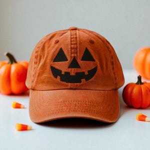 Jack-o-lantern Pumpkin Embroidered Baseball Hat, Spooky Season Embroidered Cap, Halloween Costumes Hat, Vintage Dad Cap, Halloween Gift