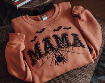 Embroidered Personalized Halloween Mama Sweatshirt,Spooky Mama Shirt,Gift for Mom,Spooky Mama Sweater, Halloween Shirt,Custom Name Halloween