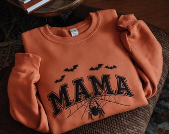 Embroidered Personalized Halloween Mama Sweatshirt,Spooky Mama Shirt,Gift for Mom,Spooky Mama Sweater, Halloween Shirt,Custom Name Halloween