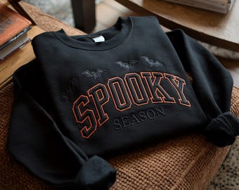 Embroidered Spooky Season Sweatshirt, Halloween Crewneck