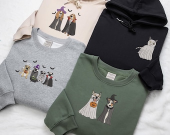 Custom Dog Embroidered Halloween Sweatshirt, Ghost & Witch Pet Hoodie