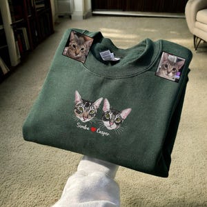 Custom Cat Embroidered Sweatshirt, Custom Pet shirt, Custom Embroidered Pet Hoodie, Personalized Pet Face and Pet name Sweatshirt