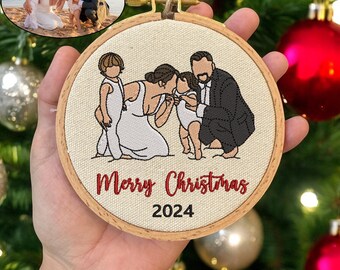 Personalized Family Photo Embroidered Christmas Ornament, Custom Portrait