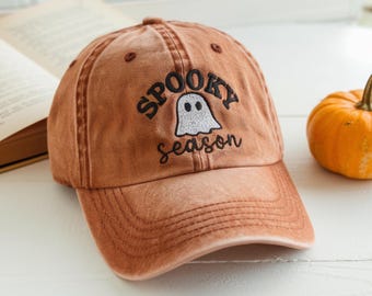 Embroidered Spooky Season Hat, Cap, Spooky Hat, Halloween Hat, Ghost Hat, Black, Pumpkin Fall Hat, Cute and Scary Hat, Autumn Hat, Cap
