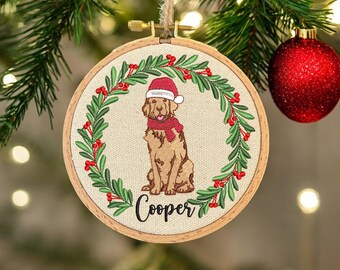 Custom Embroidered Golden Retriever Christmas Ornament, Personalized Dog Gift