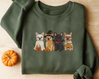 Embroidered French Bulldog Halloween Sweatshirt, Ghost Dogs Crewneck