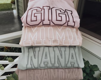 Embroidered Grandma Sweatshirt, Gigi Nana Shirt, College Block Hoodie