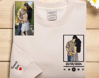 Custom Embroidered Couple Portrait Sweatshirt, Personalized Wedding Anniversary Gift