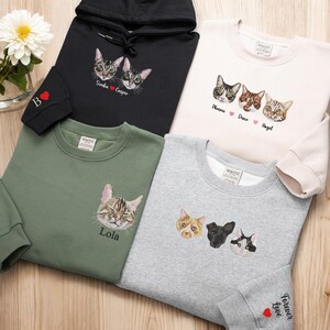 Custom Cat Embroidered Sweatshirt, Custom Pet shirt, Custom Embroidered Pet Hoodie, Personalized Pet Face and Pet name Sweatshirt