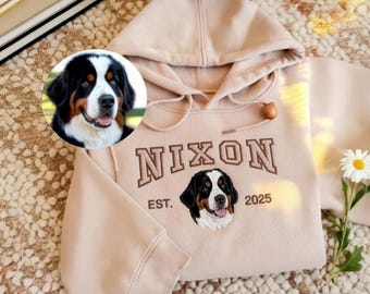 Custom Embroidered Dog Hoodie, Personalized Pet Photo Varsity Sweatshirt