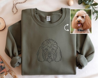 Custom Embroidered Pet Portrait Sweatshirt, Dog Mom Crewneck