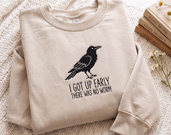 Embroidered Crow Sweatshirt, Sarcastic Raven Shirt, Morning Person Humor (65% Cotton)
