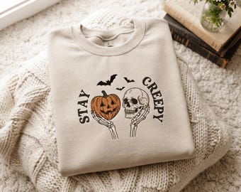 Stay Creepy Embroidered Sweatshirt , Dripping Heart Halloween shirt, Skeleton Hand Spooky, Grunge Horror Sublimation shirt Trendy