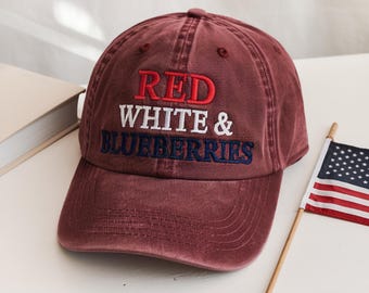 Embroidered "Red, White & Blueberries" Hat, Cotton Twill Cap