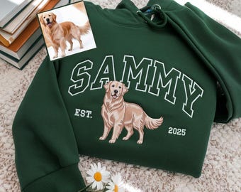 Custom Embroidered Dog Hoodie, Personalized Pet Photo Varsity Sweatshirt