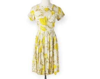 50s Vintage Yellow Floral Dress