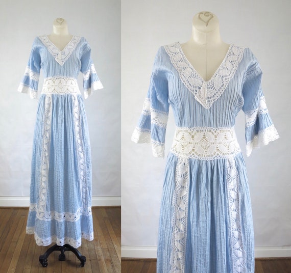 Blue Wedding Gown L | Vintage 1970s Mexican Weddin