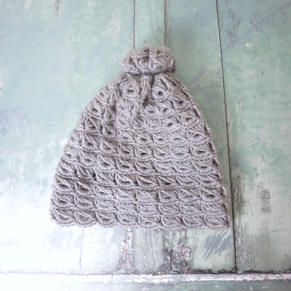 Vintage Gray Hand Knit Chunky Winter Beanie Hat