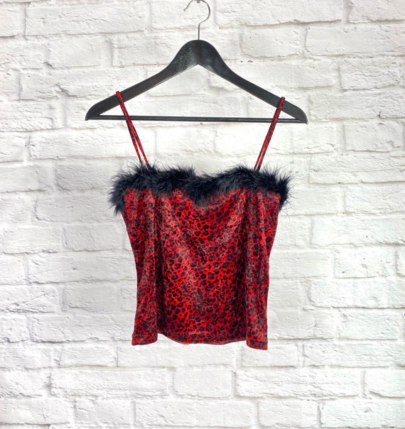 Vintage 90s Red Leopard Velvet Cami Top