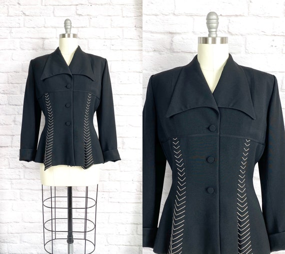 1940s Lilli Ann Black Peplum Jacket M | Lilli Ann