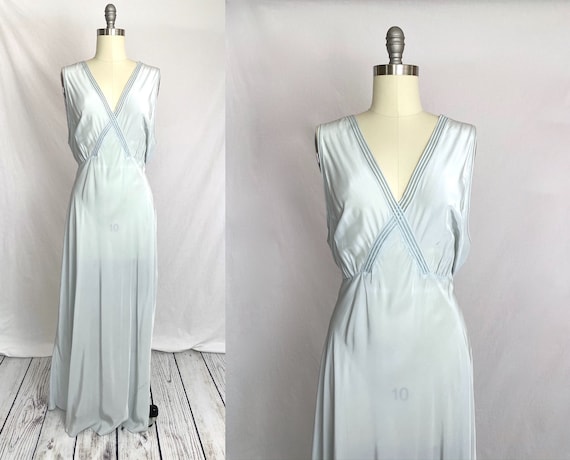 1930s Blue Rayon Nightgown XL